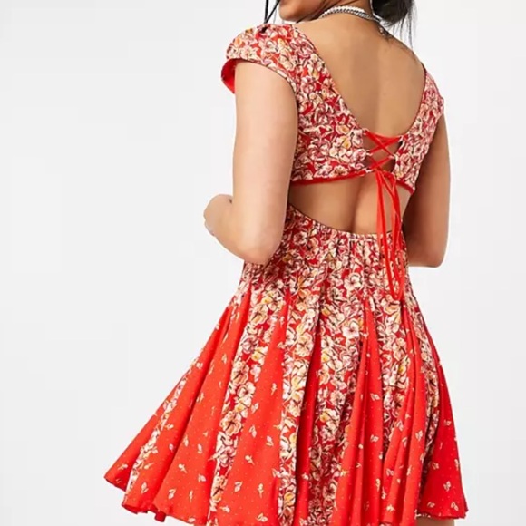 NWT FREE PEOPLE ponderosa mini dress in strawberry combo - Picture 5 of 15